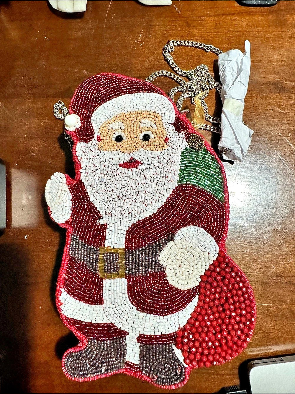 Santa Beaded Mini Bag Red & White